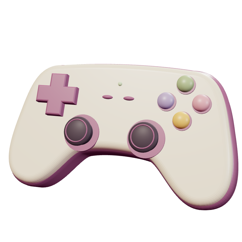 A cream and mauve game controller with pastel buttons